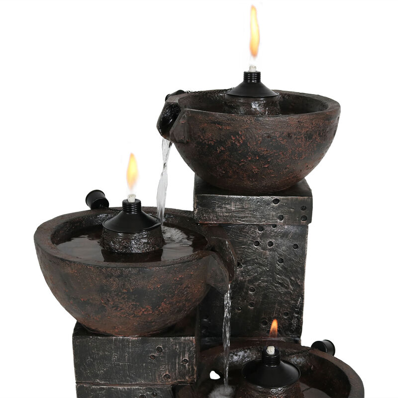 Sunnydaze 3-Tier Polyresin Burning Bowls Fire and Water Fountain - 34 in