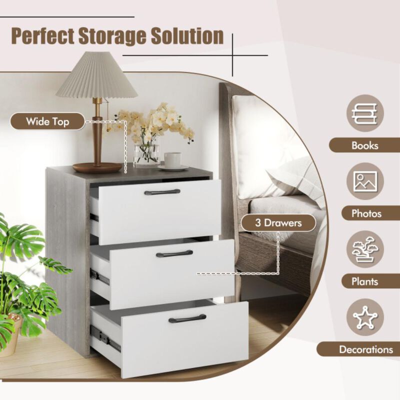 Hivvago Modern Dresser Nightstand with 3 Slide-Out Drawers