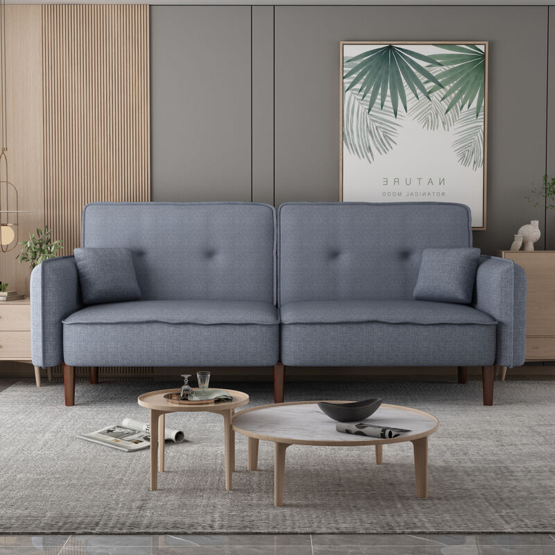 Futon Sofa bed with Solid Wood Leg in Grey Fabric