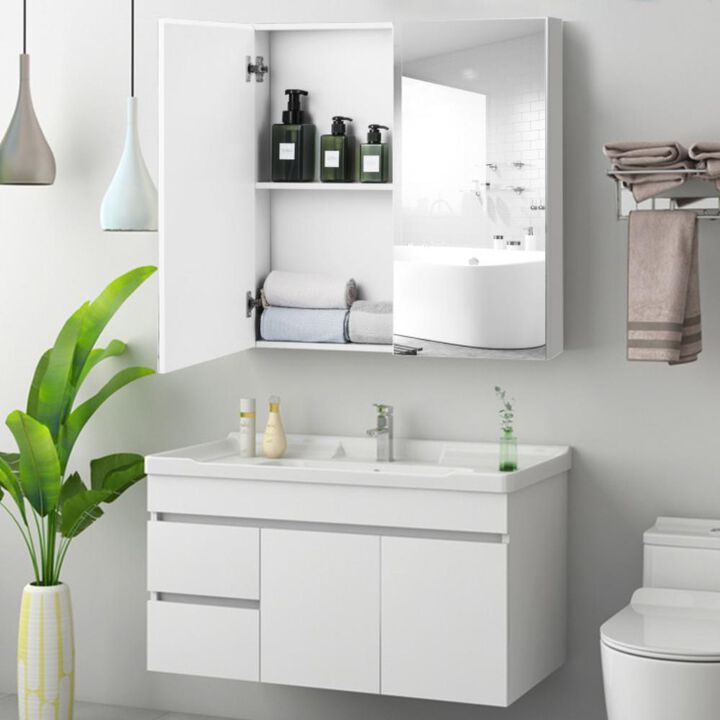 Hivvago Double Door Bathroom Wall Cabinet with Mirror and Adjustable Shelf