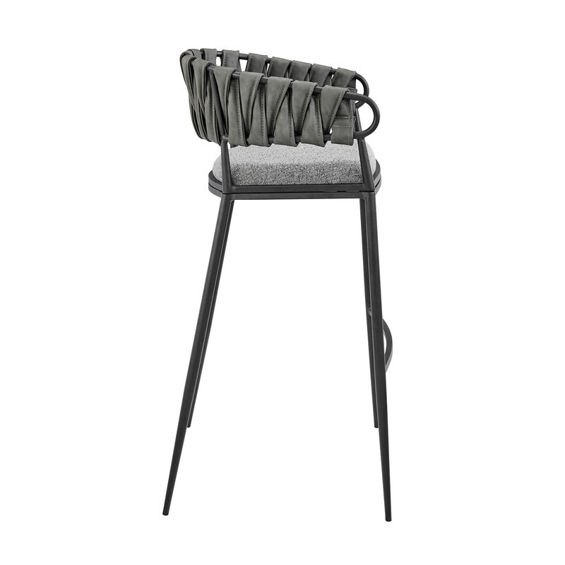Vigona Stool in Black Metal with Grey Fabric and Faux Leather