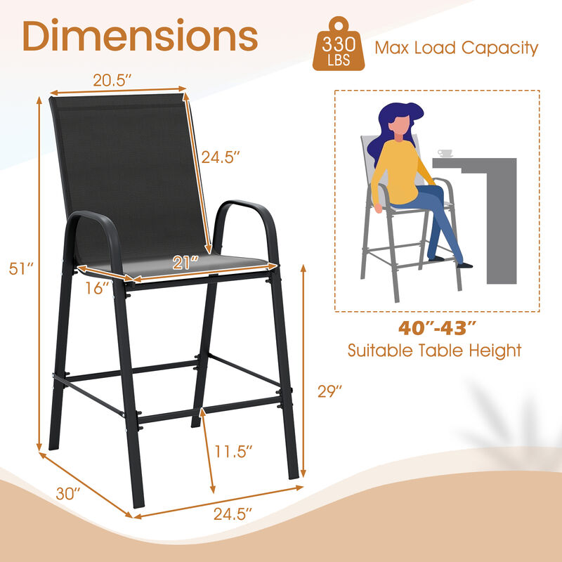 Set of 2 Patio Bar Height Stools with Fabric Seat and Armrests image number 2