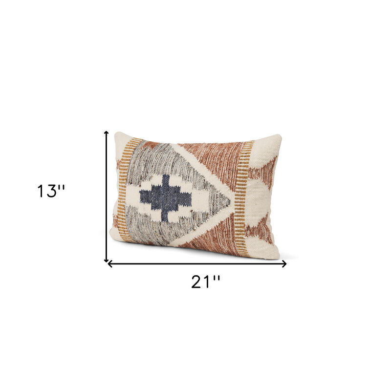 HomeRoots 20" X 21" Black Gray And Cream Lumbar Ikat Wool Blend Throw Pillow Cover with Texture image number 3