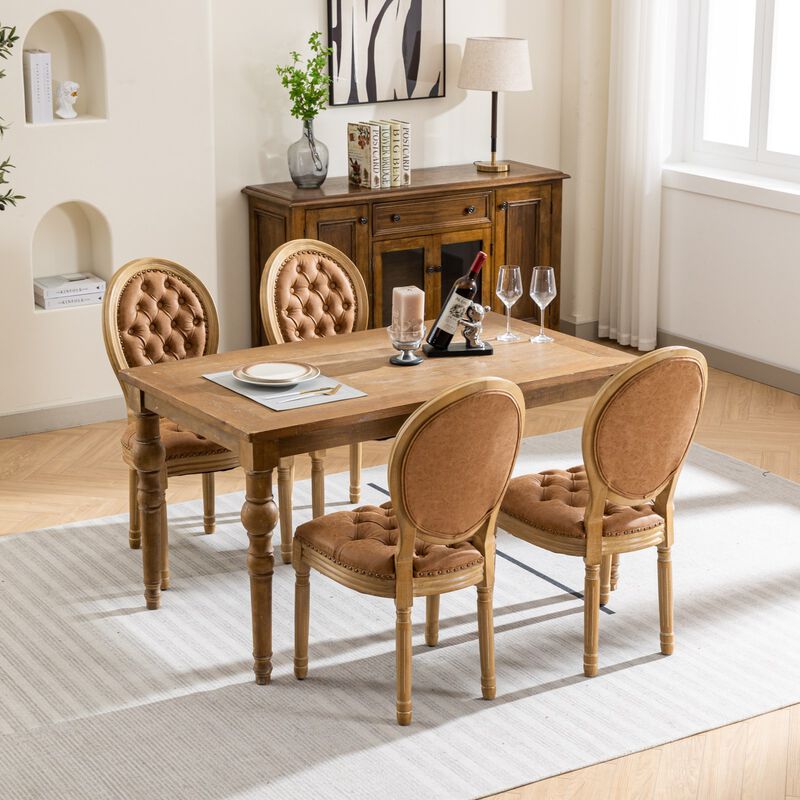 Whisen French Style Dining Chair, Rubberwood Frame with PU Leather Upholstery, Handmade Tufted & Nailhead Trim, Set of 2 for Living Room Kitchen image number 3