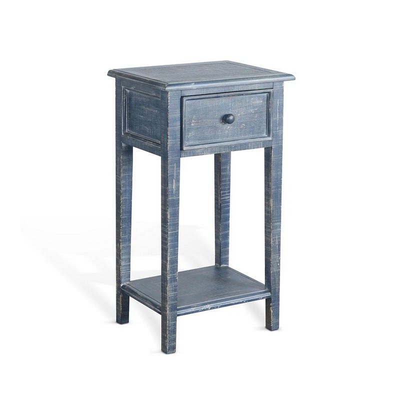 Rena Side End Table with 1 Drawer, 17 Inch Rustic Blue Mahogany Wood