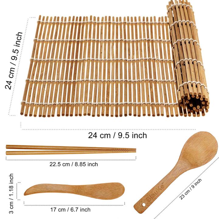 Bamboo Sushi Making Kit with 2 Sushi Rolling Mats, 5 Pairs of Reusable Bamboo Chopsticks, 1 Rice Paddle and 1 Spreader - Beginner Sushi Kit