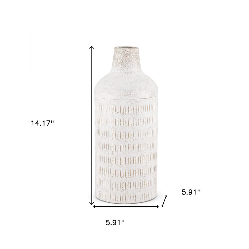 HomeRoots 14" Off White And Natural Geometric Metal Cylinder Table Vase image number 3
