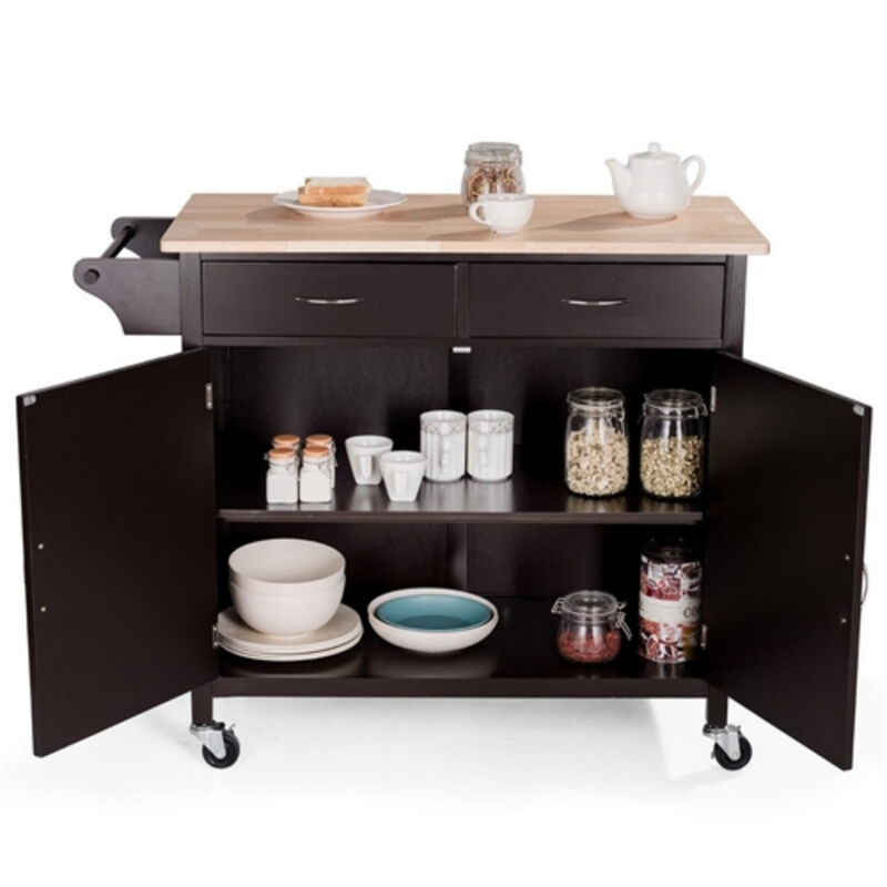 Kitchen Island Storage Cart with Wood Top and Casters