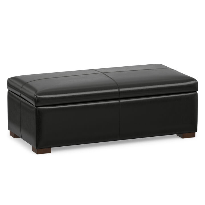 Gabbie 48 inch Wide Contemporary Rectangle Rectangular Storage Ottoman in Midnight Black PU Black faux leather, Assembled