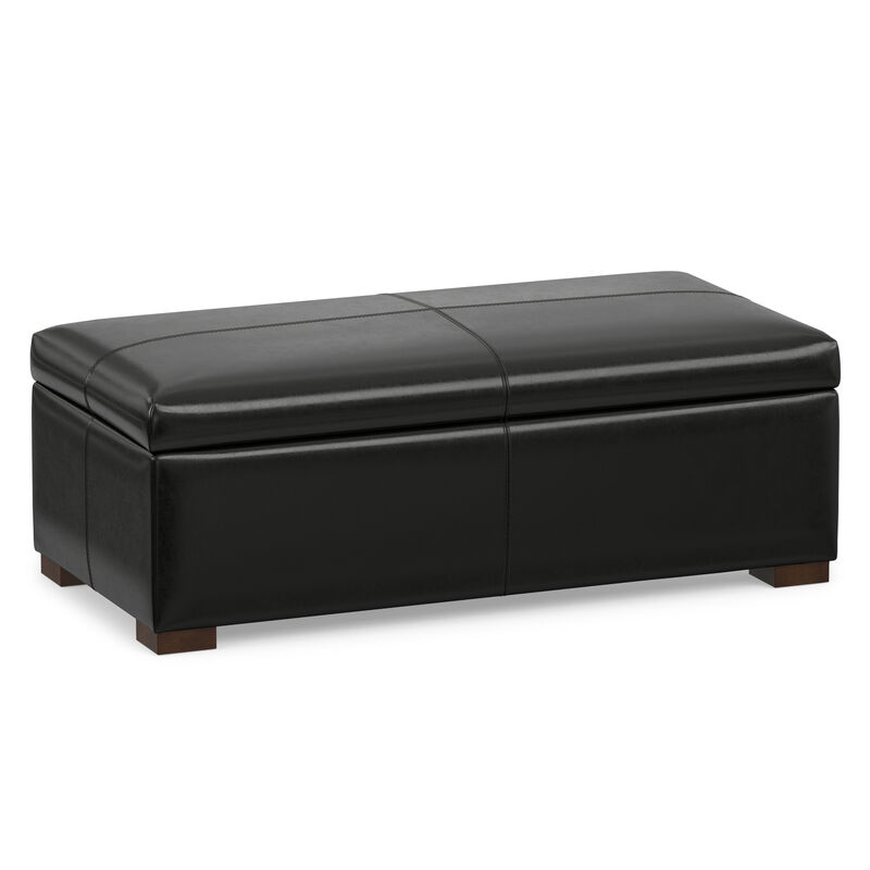 Gabbie 48 inch Wide Contemporary Rectangle Rectangular Storage Ottoman in Midnight Black PU Black faux leather, Assembled image number 0