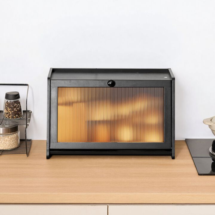 Farmhouse Bread Box, Wooden Kitchen Counter Bread Storage with Wavy Acrylic Panel