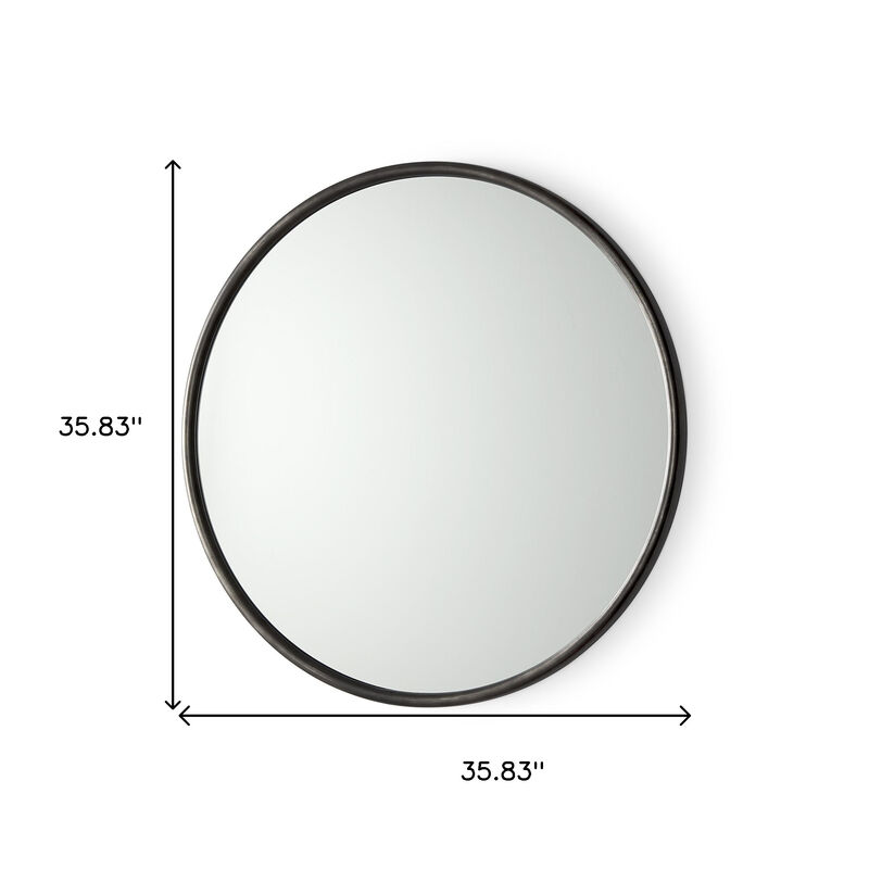 HomeRoots 36" Black Metal Round Framed Accent Mirror image number 4
