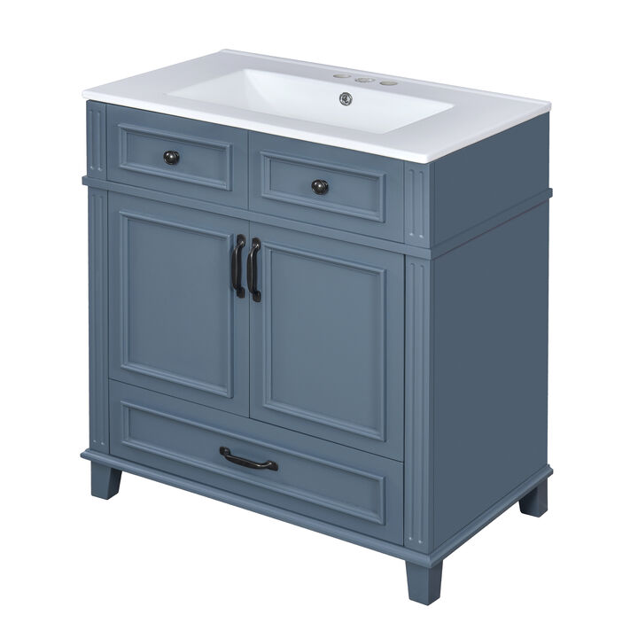 TATEUS 30-Inch Retro Style Bathroom Vanity with Ceramic Sink