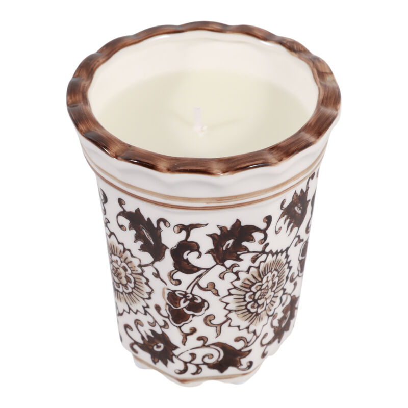 4", 7oz Fluted Chinoiserie Candle, Brown/white image number 3
