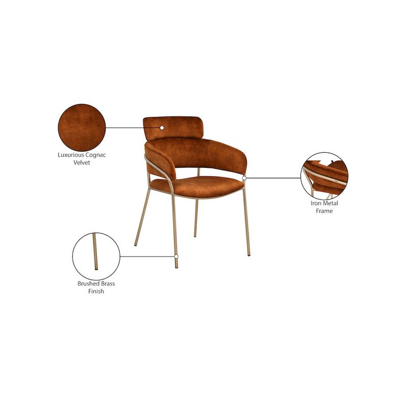 Meridian Furniture Yara Cognac Velvet Dining Chair, Set of 2