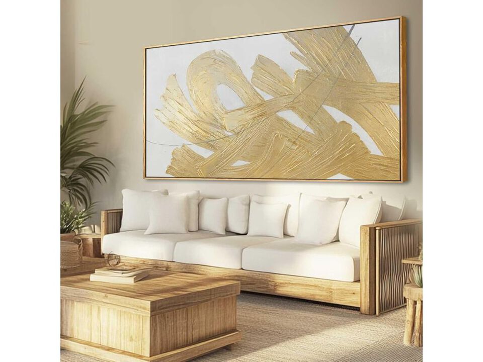 White Gold Abstract Wall Art Neutral Modern Canvas Decor for Living Room Home Decor