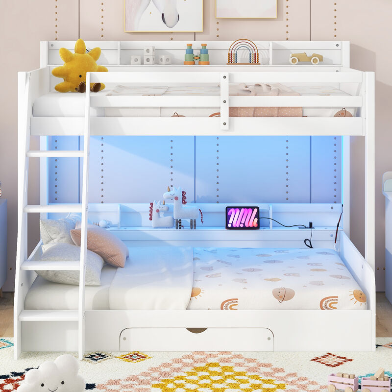 Merax Twin-over-Full Bunk Bed with Storage, LED & Charging Station Loft Beds image number 4