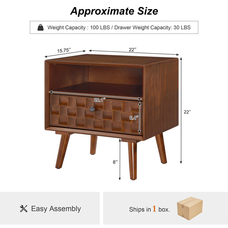 Digbil 22" Mid‑Century Modern Wood Nightstand image number 7
