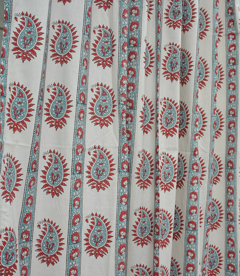 Fabdivine Handmade Block Print 42x144 Inch Curtain Soft Linen Floral Design for Fall Home Decoration, Lakshita image number 2