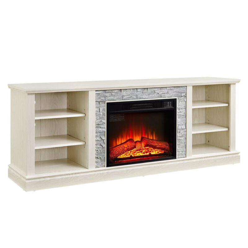 Mondawe Large TV Storage Rack, Artificial Stacked Stone Surround 23 Inch Fireplace Media Console