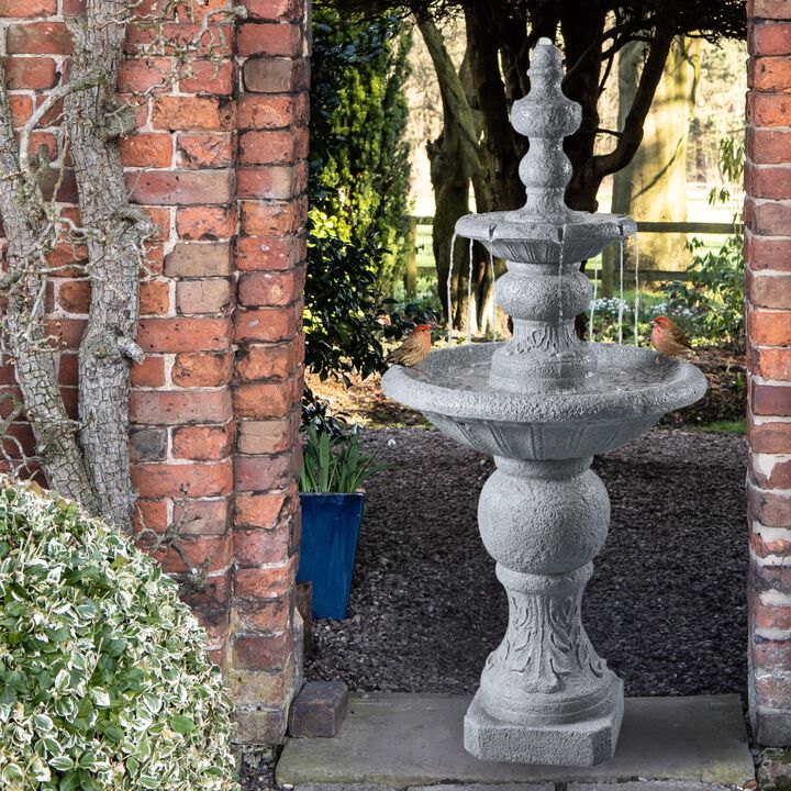 Icy Stone Two-Tier Outdoor Water Fountain, Stone Gray