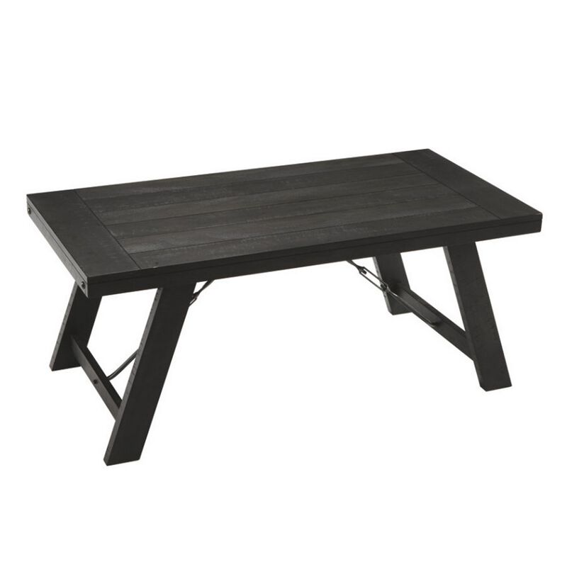 Plank Style Acacia Wood Table Set with Canted Legs, Set of Three, Black-Benzara