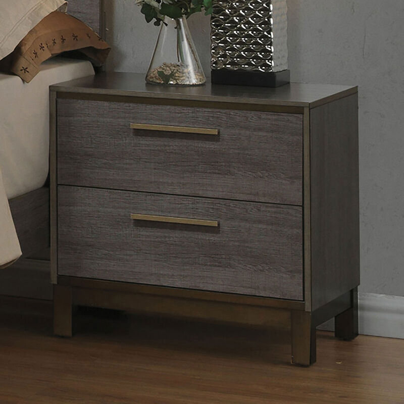 Contemporary 1pc Nightstand Two Tone Gray Bedroom Furniture Nightstand Center Metal Glides Brass Bar Pulls