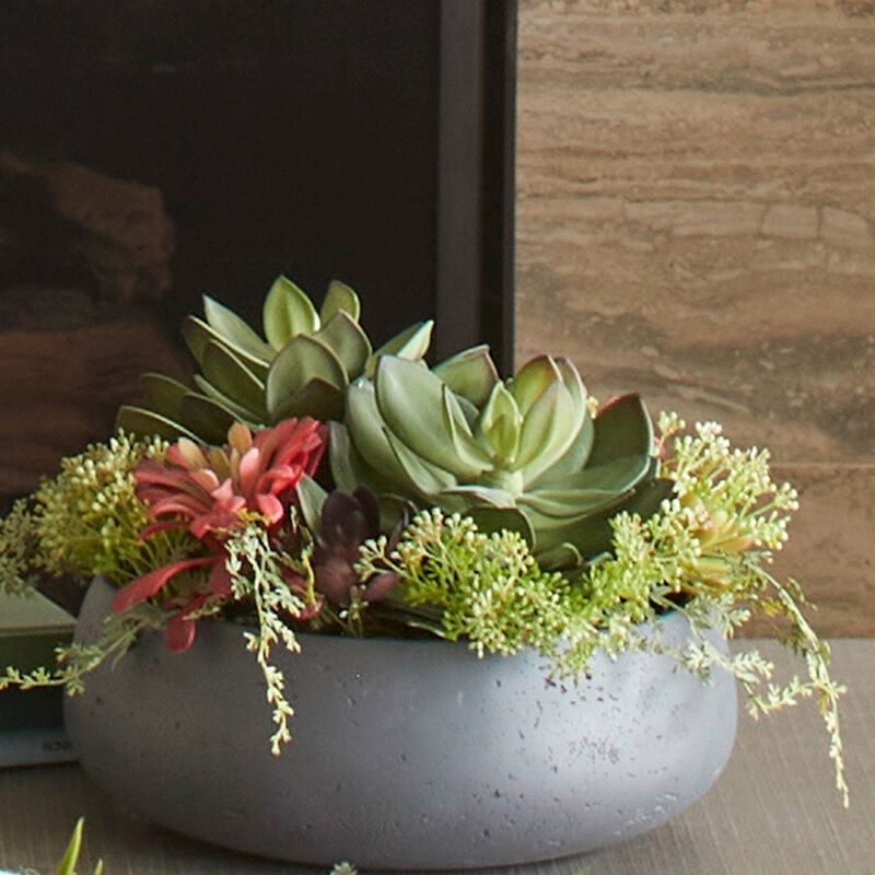 Round Artificial Succulent Arrangement, Gray Planter image number 8