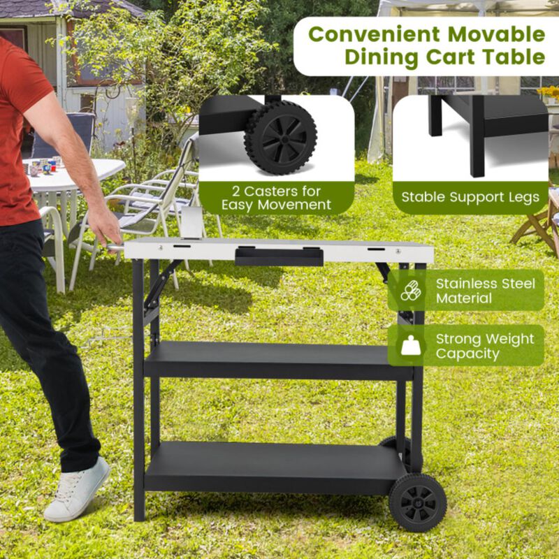 Hivvago 3 Tiers Foldable Outdoor Cart on 2 Wheels with Phone Holder-Black