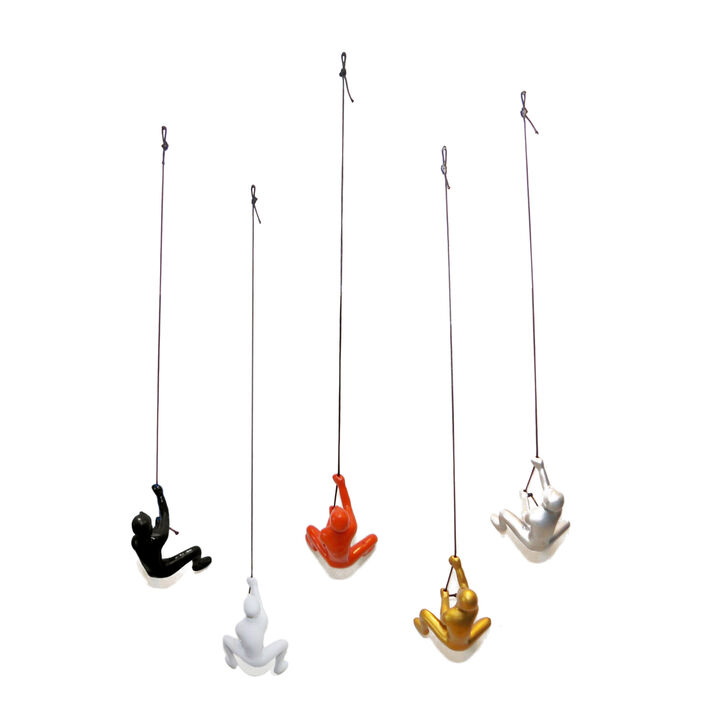 HomeRoots Set of Five Black Gold Orange Silver And White Resin Climbing Man Hanging Dimensional Sculpture