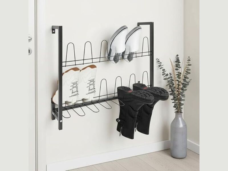 Entryway Metal Shoe Organizer 3 Tier Closet Storage Wall Mounted image number 1