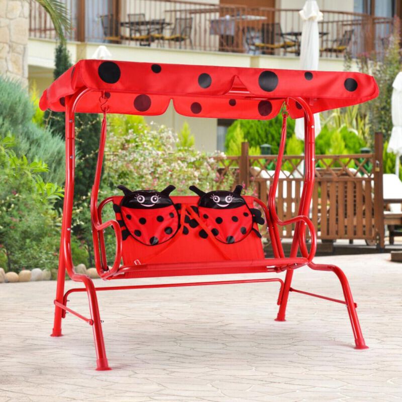 Hivvago 2-Seater Kids Patio Swing with Metal Stand and Adjustable Canopy