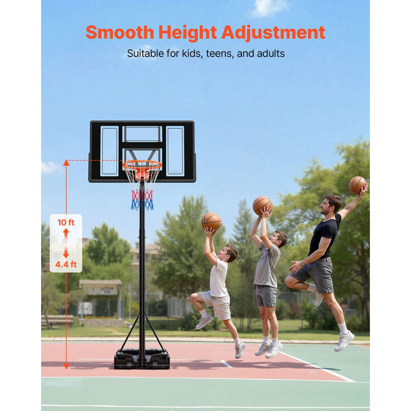 Portable Basketball Hoop with Adjustable Height, Rolling Base Goal System for Kids, Teens & Adults-Black image number 5