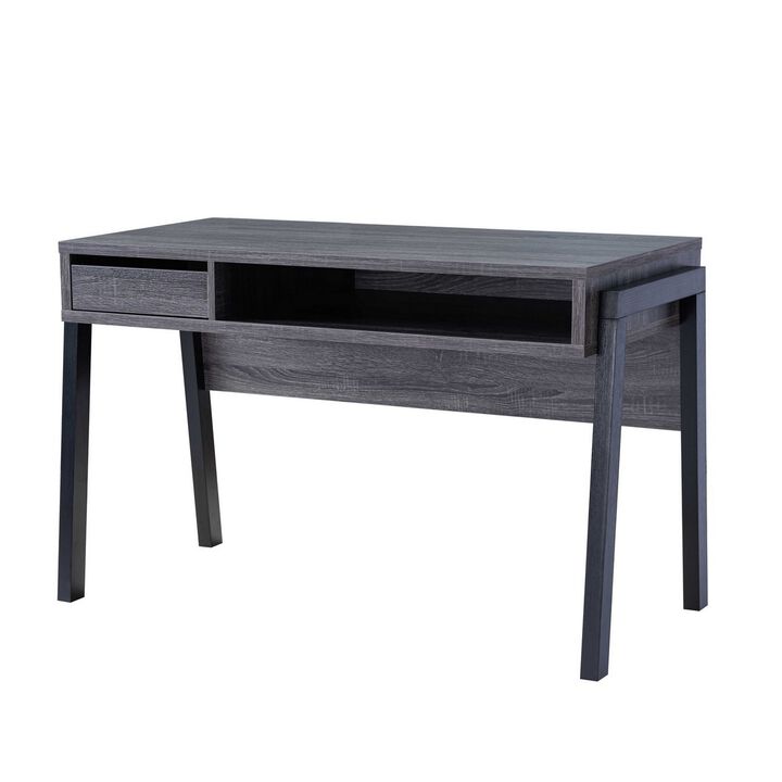 30 Inch 1 Drawer Wooden Office Desk, Distressed Gray-Benzara