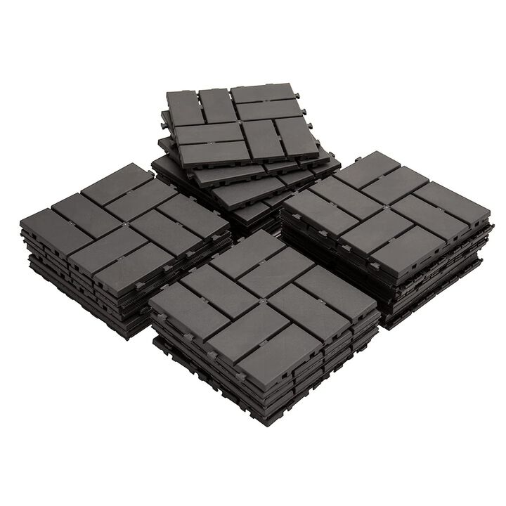 CLIHOME 12"x12" Square Composite Decking Tiles,Outdoor Patio Checked Plastic Interlocking Deck Tiles(Pack of 36)