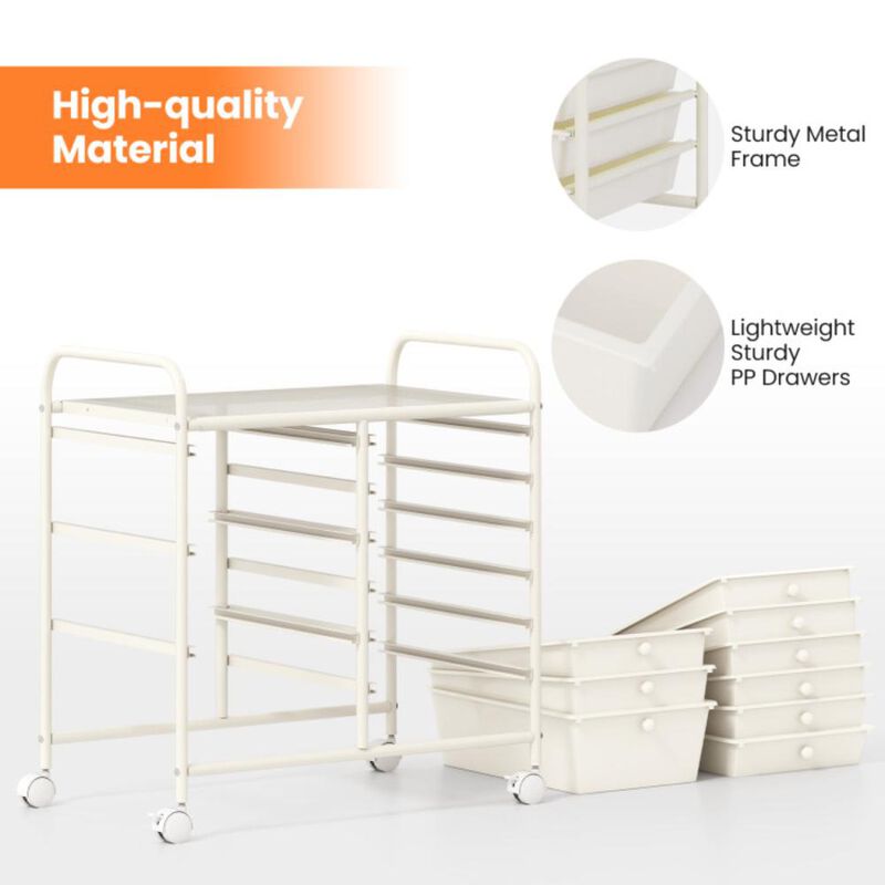 Hivvago 9-Drawer Rolling Storage Cart with Colorful Drawers and Metal Frame