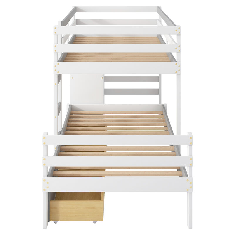 Whisen Twin over Twin Loft Bunk Bed with Drawers and Ladder - Natural