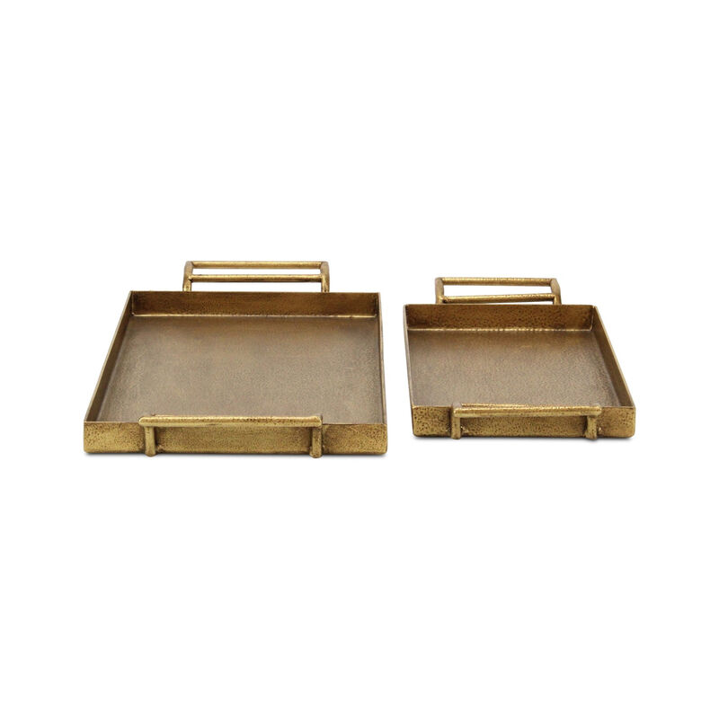 HomeRoots Set of Two Gold Cast Iron Handmade Vanity Trays With Handles image number 0