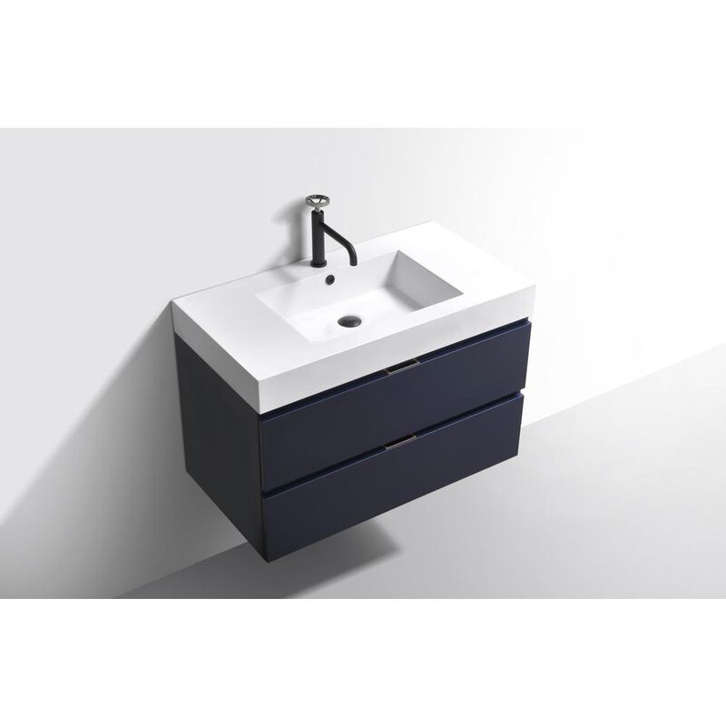 Kubebath Bliss 36 Blue  Wall Mount Modern Bathroom Vanity
