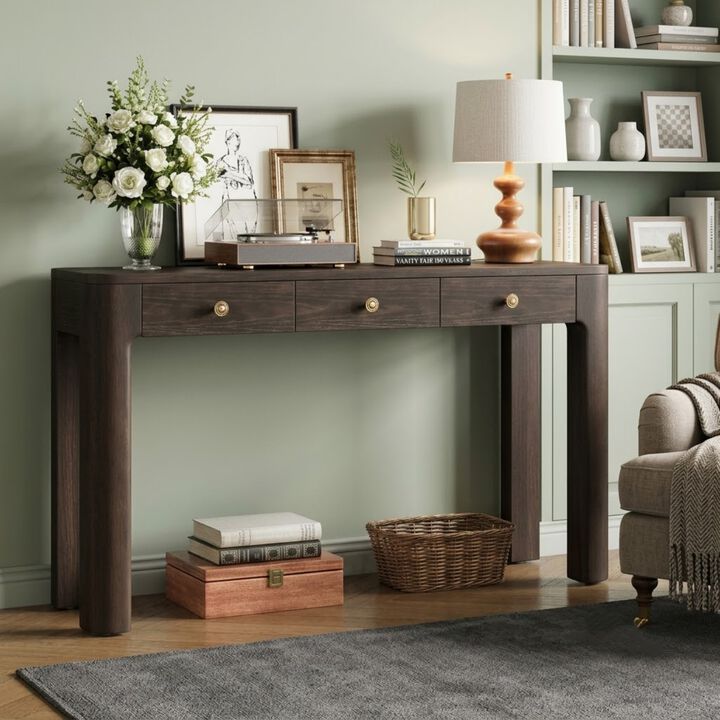 Whisen 52" Rustic Console Table with 3 Drawers, Solid Wood MDF, Sturdy Sofa Table for Entryway Living Room Hallway