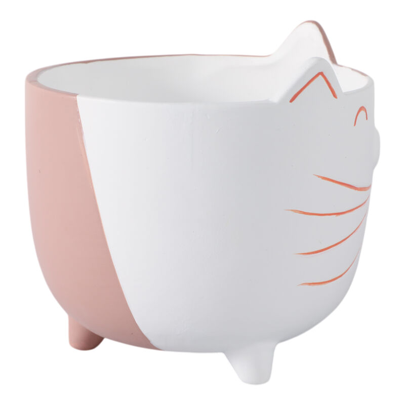 6" Kitty Whiskers Footed Planter, White/tan image number 2