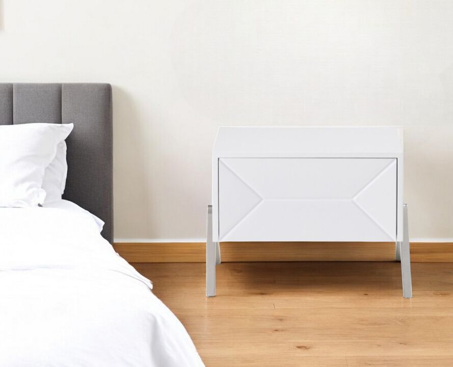 Contemporary Silky Nightstand with Steel Base and Drawer Storage