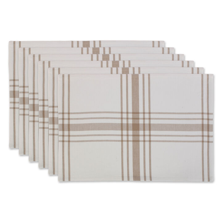 Set of 6 Beige and White Rectangular Farmhouse Placemat  19"