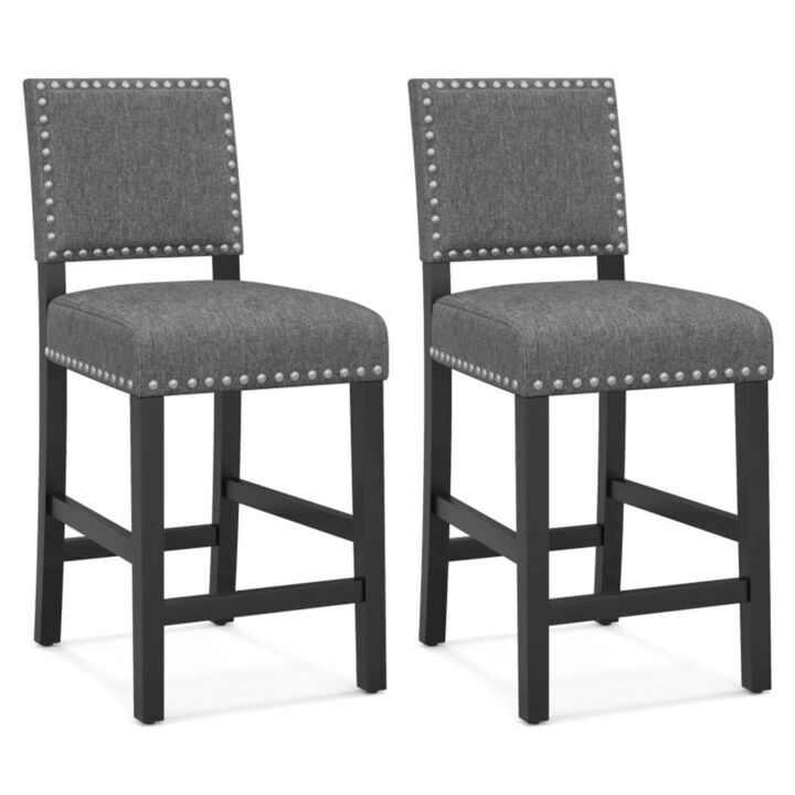 Hivvago 38.5/43.5 Inch Set of 2 Counter Height Chairs with Solid Rubber Wood Frame
