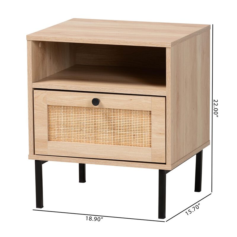 Baxton Studio Caterina Natural Brown Finished Wood and Natural Rattan 1 Door End Table image number 7