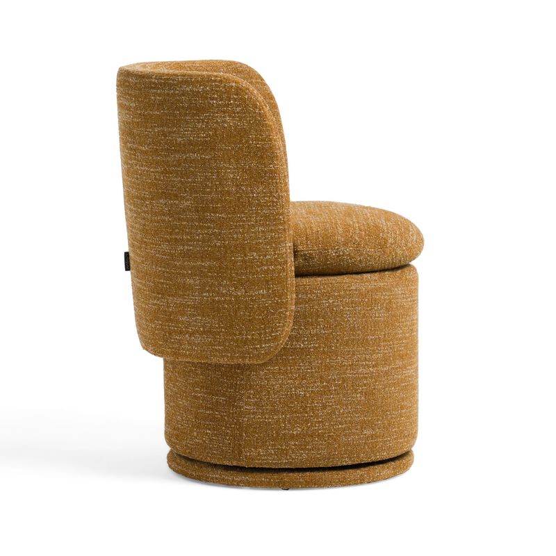 Reno Nori 26 Inch Swivel Dining Chair, Yellow Polyester, Solid Poplar Wood - Benzara image number 4
