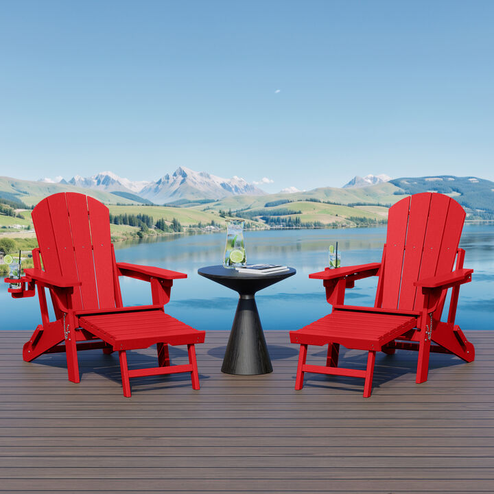 WestinTrends Folding Adjustable Adirondack Chair with Retractable Ottoman and Cup Holder (Set of 2)