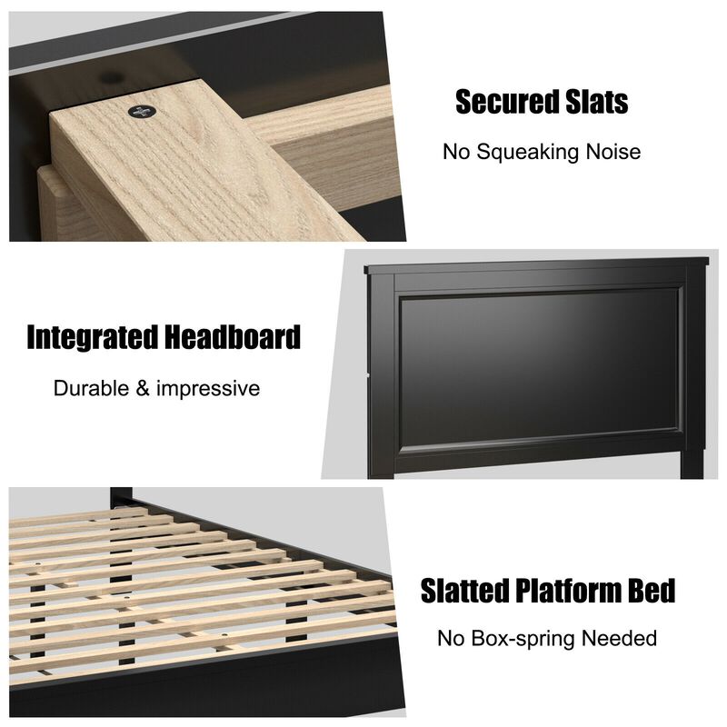 Platform Bed Frame with Slats and High Headboard for Bedroom Setup