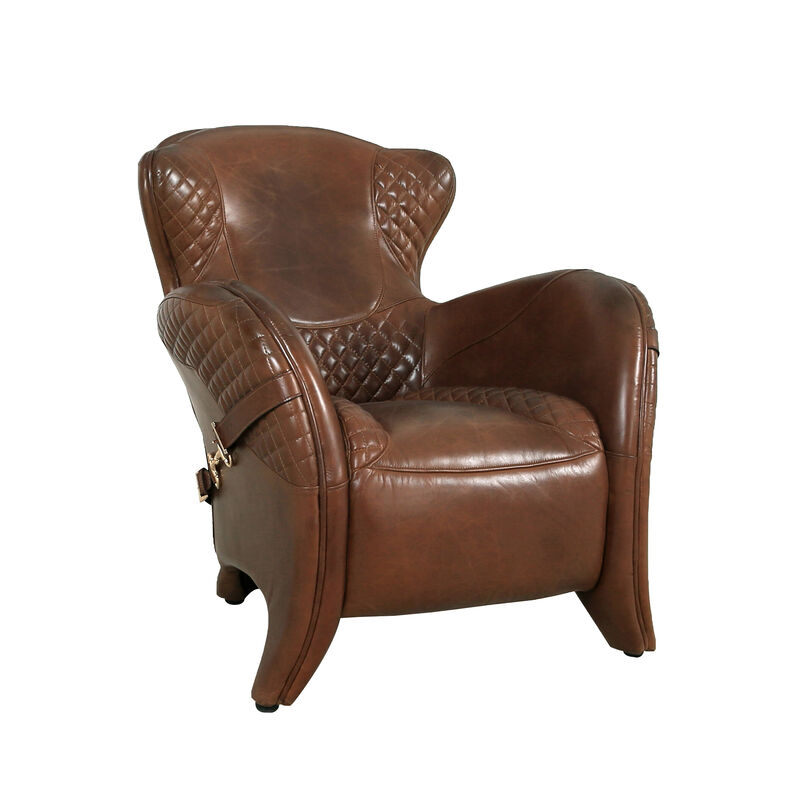 Pasargad Home Vicenza Top Grain Leather Wing Chair, Brown image number 0