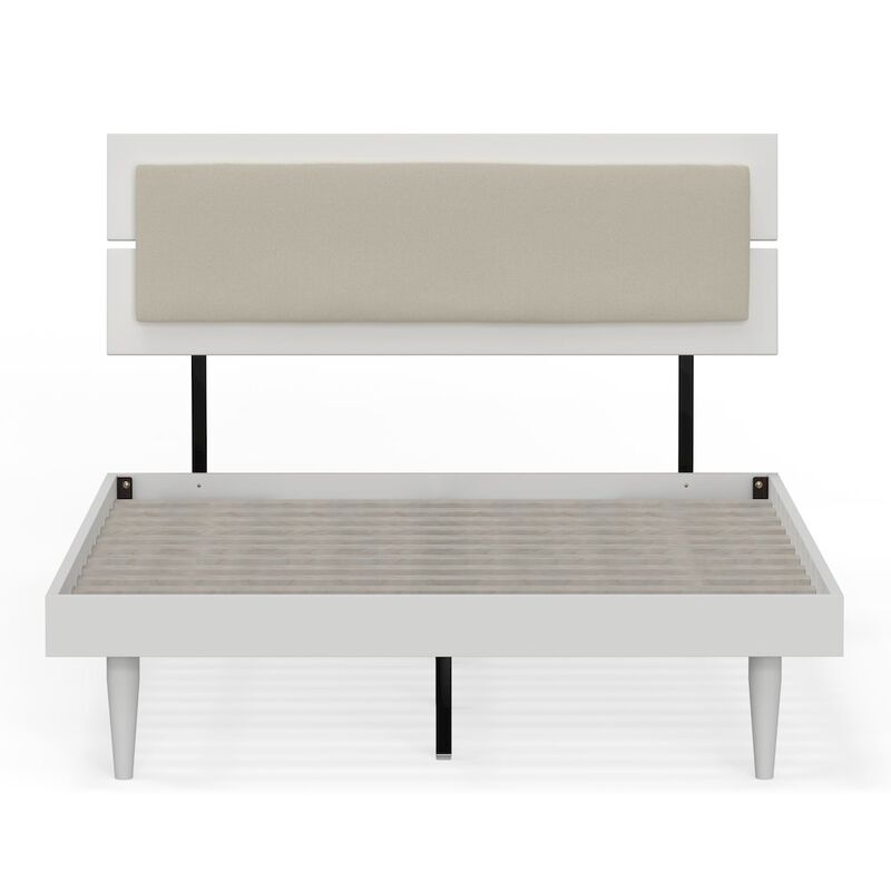 Comfort Pointe Benoni Full Wooden Bed with Taupe Cushion White